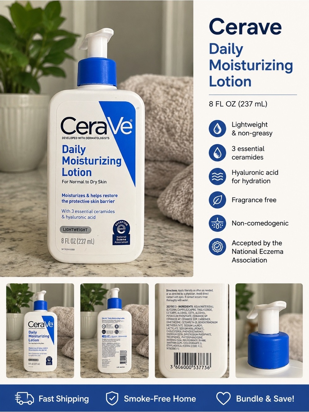CeraVe Daily Moisturizing Lotion — White Bottle with Blue Pump
